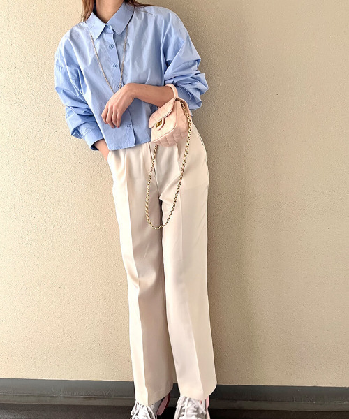 ISOOK(アイスー)の「バックデザインクロップドシャツ(ai select)/ デザイントップス カラーシャツ アシメデザインシャツ(シャツ/ブラウス・レディース・ブルー・FREE)」の8枚目の写真