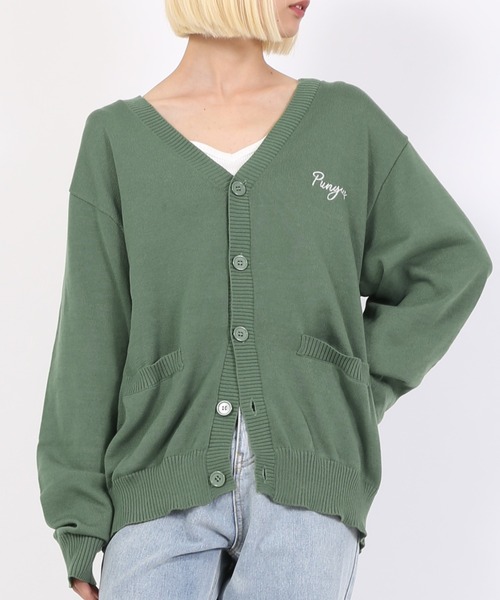 PUNYUS（プニュズ）の「ワンポイントロゴカーディガン（カーディガン/ボレロ・レディース・ブラック/グレー/グリーン/ベージュ/パープル/カーキ・2/1/4/3）」の5枚目の写真