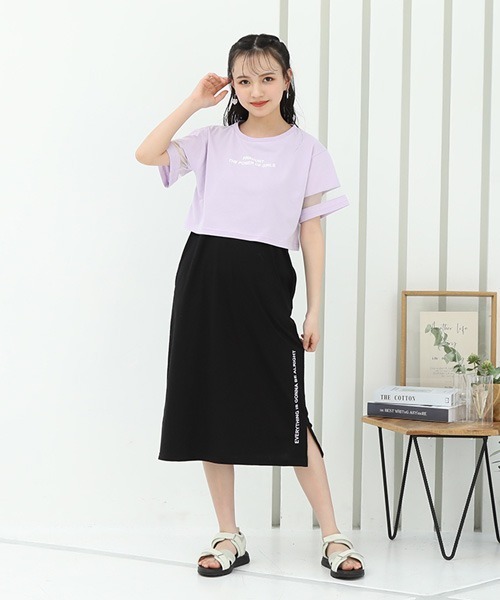 PINKHUNT(ピンクハント)の「PINKHUNT ショート丈Tシャツセットワンピース 6968K(ワンピース・キッズ・パープル/ホワイト・140cm/150cm/160cm/130cm/120cm)」の1枚目の写真