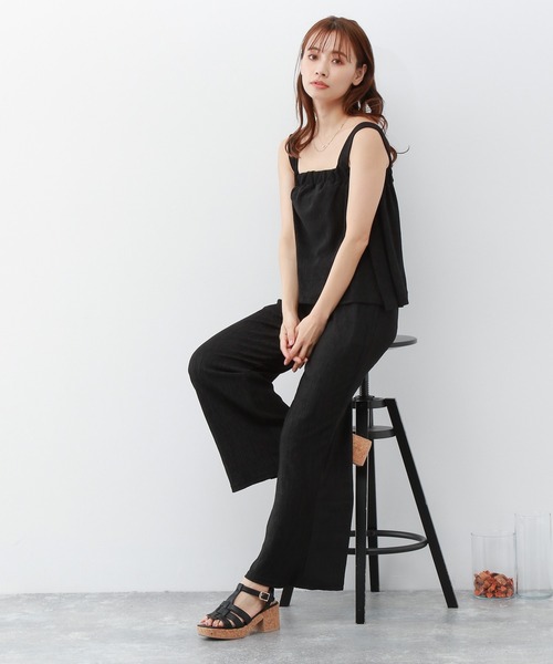 mysty woman(ミスティウーマン)の「楊柳ビスチェ×ワイドパンツ 287706(セットアップ・レディース・チャコールグレー/ブラック/オレンジ/グレー系その他・FREE)」の2枚目の写真