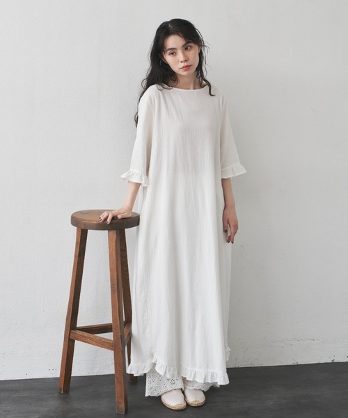 フリルヘムナローワンピース アイロンのいらないコットン100 体のラインを拾わず涼しさとトレンドの両方を叶えるワンピース ワンピース Libra Cue リブラ キュー のファッション通販 Zozotown