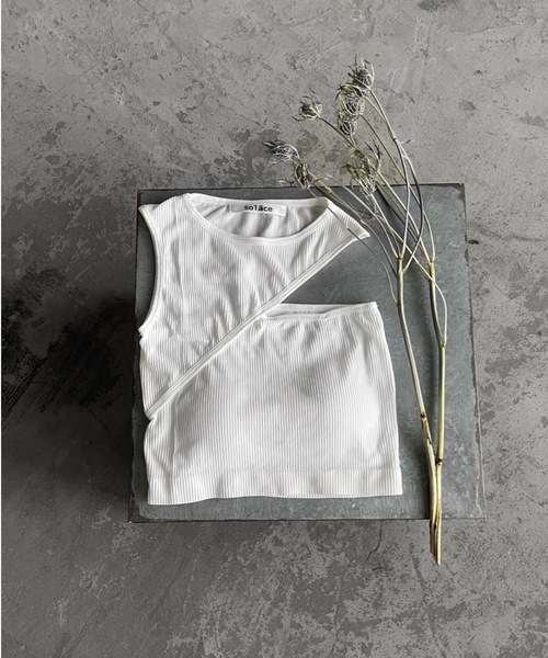 Solace（ソレイス）の「カットオープンベアタンク（タンクトップ・レディース・ホワイト/ブラック・FREE）」の7枚目の写真