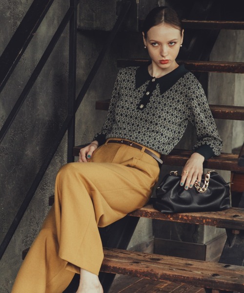 Cheek(チーク)の「ジャガードポロニットプルオーバー(ニット/セーター・レディース・ブラック/ピンク/グリーン・MEDIUM)」の4枚目の写真