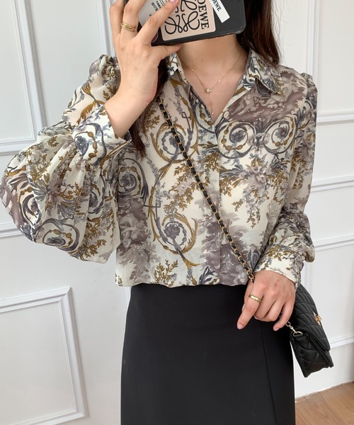 ABITOKYO(アビトーキョー)の「ルーズシルエット総柄レディーシャツ(シャツ/ブラウス・レディース・ベージュ/ブルー/ブラック・L/M)」の2枚目の写真