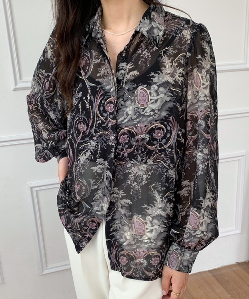 ABITOKYO(アビトーキョー)の「ルーズシルエット総柄レディーシャツ(シャツ/ブラウス・レディース・ベージュ/ブルー/ブラック・L/M)」の6枚目の写真