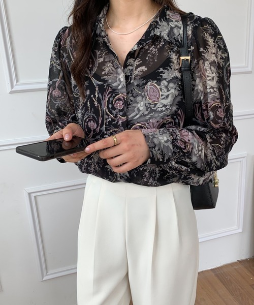 ABITOKYO(アビトーキョー)の「ルーズシルエット総柄レディーシャツ(シャツ/ブラウス・レディース・ベージュ/ブルー/ブラック・L/M)」の9枚目の写真