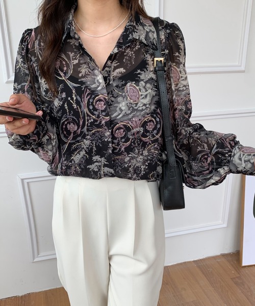 ABITOKYO(アビトーキョー)の「ルーズシルエット総柄レディーシャツ(シャツ/ブラウス・レディース・ベージュ/ブルー/ブラック・L/M)」の13枚目の写真