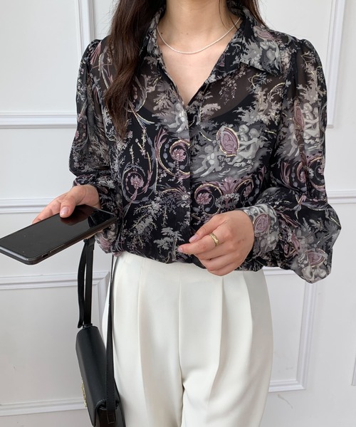 ABITOKYO(アビトーキョー)の「ルーズシルエット総柄レディーシャツ(シャツ/ブラウス・レディース・ベージュ/ブルー/ブラック・L/M)」の14枚目の写真