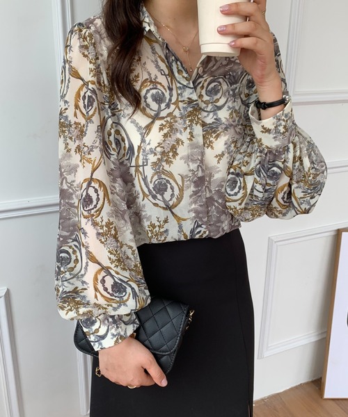 ABITOKYO(アビトーキョー)の「ルーズシルエット総柄レディーシャツ(シャツ/ブラウス・レディース・ベージュ/ブルー/ブラック・L/M)」の4枚目の写真