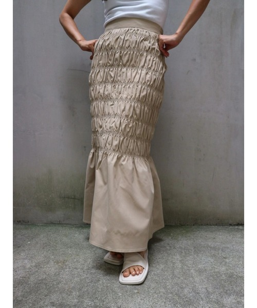 TRUNC（トランクエイティーエイト）の「Shirring Gather Skirt（スカート・レディース・オリーブ系1/ベージュ/ブラック・FREE）」の3枚目の写真