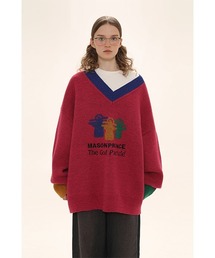 オーバーサイズVネックロゴ刺繍ニットプルオーバー MY2045【MASONPRINCE × THE GOD PARTICLE】