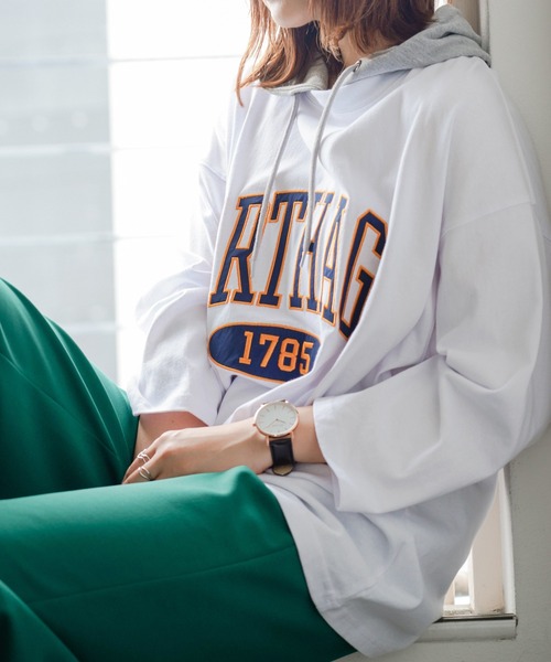 セール】カレッジロゴワッペンフェイクレイヤードパーカー