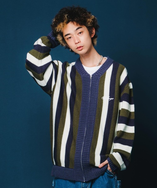 XLARGE（エクストララージ）の「STRIPE KNIT CARDIGAN（ニット/セーター・メンズ・ブラウン/ブラック/ネイビー・XL/M/L）」の3枚目の写真