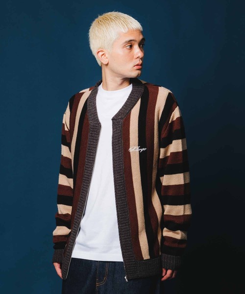 XLARGE（エクストララージ）の「STRIPE KNIT CARDIGAN（ニット/セーター・メンズ・ブラウン/ブラック/ネイビー・XL/M/L）」の2枚目の写真