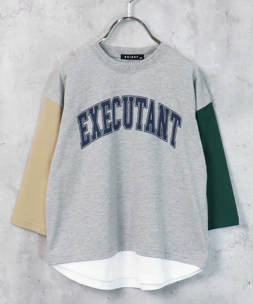 THE CASUAL(カジュアル)の「ビッグシルエット裾フェイク長袖Tシャツ(Tシャツ/カットソー・キッズ・ブラック/ダークグリーン/ベージュ/ネイビー/杢グレー/チャコール/ブラック系/グレー系/グレー系1/ベージュ系/ダークグリーン系/ネイビー系・110cm/120cm/130cm/140cm/150cm/160cm)」の6枚目の写真