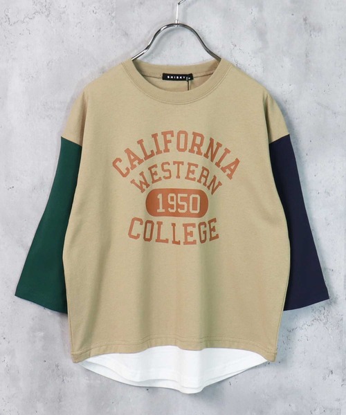 THE CASUAL(カジュアル)の「ビッグシルエット裾フェイク長袖Tシャツ(Tシャツ/カットソー・キッズ・ブラック/ダークグリーン/ベージュ/ネイビー/杢グレー/チャコール/ブラック系/グレー系/グレー系1/ベージュ系/ダークグリーン系/ネイビー系・110cm/120cm/130cm/140cm/150cm/160cm)」の8枚目の写真