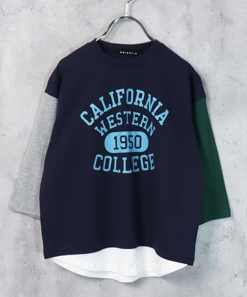 THE CASUAL(カジュアル)の「ビッグシルエット裾フェイク長袖Tシャツ(Tシャツ/カットソー・キッズ・ブラック/ダークグリーン/ベージュ/ネイビー/杢グレー/チャコール/ブラック系/グレー系/グレー系1/ベージュ系/ダークグリーン系/ネイビー系・110cm/120cm/130cm/140cm/150cm/160cm)」の12枚目の写真