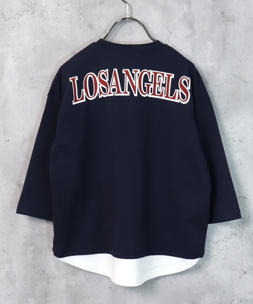 THE CASUAL(カジュアル)の「ビッグシルエット裾フェイク長袖Tシャツ(Tシャツ/カットソー・キッズ・ブラック/ダークグリーン/ベージュ/ネイビー/杢グレー/チャコール/ブラック系/グレー系/グレー系1/ベージュ系/ダークグリーン系/ネイビー系・110cm/120cm/130cm/140cm/150cm/160cm)」の11枚目の写真