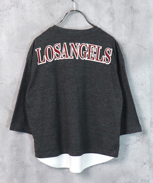 THE CASUAL(カジュアル)の「ビッグシルエット裾フェイク長袖Tシャツ(Tシャツ/カットソー・キッズ・ブラック/ダークグリーン/ベージュ/ネイビー/杢グレー/チャコール/ブラック系/グレー系/グレー系1/ベージュ系/ダークグリーン系/ネイビー系・110cm/120cm/130cm/140cm/150cm/160cm)」の5枚目の写真