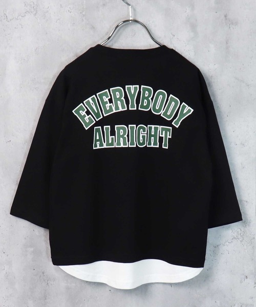THE CASUAL(カジュアル)の「ビッグシルエット裾フェイク長袖Tシャツ(Tシャツ/カットソー・キッズ・ブラック/ダークグリーン/ベージュ/ネイビー/杢グレー/チャコール/ブラック系/グレー系/グレー系1/ベージュ系/ダークグリーン系/ネイビー系・110cm/120cm/130cm/140cm/150cm/160cm)」の2枚目の写真