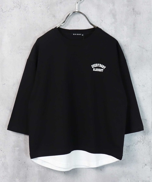 THE CASUAL(カジュアル)の「ビッグシルエット裾フェイク長袖Tシャツ(Tシャツ/カットソー・キッズ・ブラック/ダークグリーン/ベージュ/ネイビー/杢グレー/チャコール/ブラック系/グレー系/グレー系1/ベージュ系/ダークグリーン系/ネイビー系・110cm/120cm/130cm/140cm/150cm/160cm)」の15枚目の写真