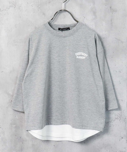 THE CASUAL(カジュアル)の「ビッグシルエット裾フェイク長袖Tシャツ(Tシャツ/カットソー・キッズ・ブラック/ダークグリーン/ベージュ/ネイビー/杢グレー/チャコール/ブラック系/グレー系/グレー系1/ベージュ系/ダークグリーン系/ネイビー系・110cm/120cm/130cm/140cm/150cm/160cm)」の19枚目の写真