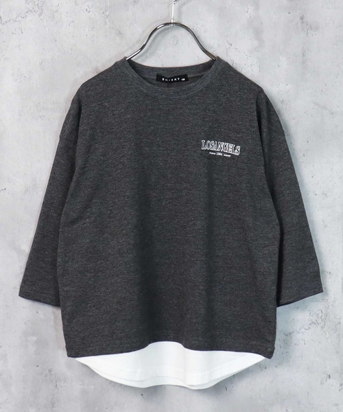 THE CASUAL(カジュアル)の「ビッグシルエット裾フェイク長袖Tシャツ(Tシャツ/カットソー・キッズ・ブラック/ダークグリーン/ベージュ/ネイビー/杢グレー/チャコール/ブラック系/グレー系/グレー系1/ベージュ系/ダークグリーン系/ネイビー系・110cm/120cm/130cm/140cm/150cm/160cm)」の22枚目の写真