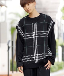 ADMIX/ATELIER SAB MEN（アドミックスアトリエサブメン）の「千鳥柄リンクスジャカード織り / ルーズサイズ ニット ジレ ベスト（ニット/セーター・メンズ）」