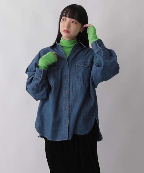 LOWRYS FARM（ローリーズファーム）の「デニムオーバーシャツロングスリーブ　163431（シャツ/ブラウス・レディース・ブルー/ネイビー・FREE）」の6枚目の写真