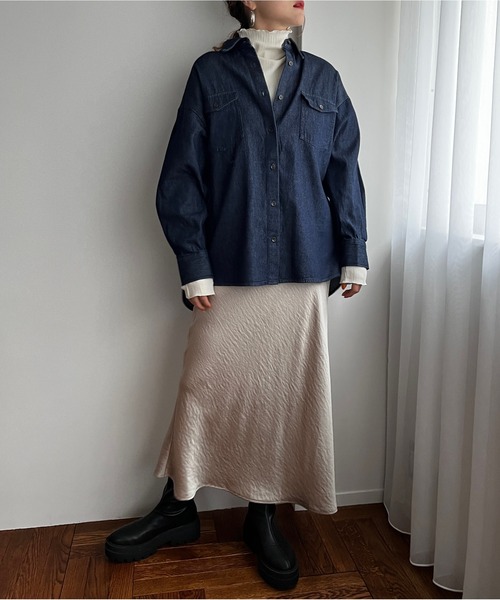 LOWRYS FARM（ローリーズファーム）の「デニムオーバーシャツロングスリーブ　163431（シャツ/ブラウス・レディース・ブルー/ネイビー・FREE）」の9枚目の写真