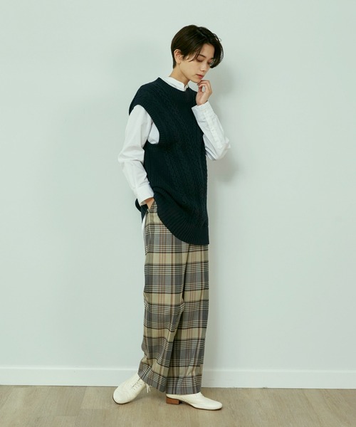 INED(イネド)の「ウールブレンドセミワイドパンツ(その他パンツ・レディース・その他2/その他7/ネイビー/オフホワイト/アイボリー・7号/9号/5号/11号)」の1枚目の写真