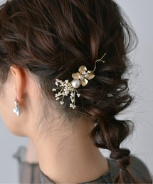 Kana | フラワーモチーフ パール メタル ニュアンス 結婚式 お呼ばれ ヘアピン クリップ(その他ヘアアクセサリー)