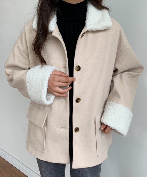 ABITOKYO（アビトーキョー）の「ボアカラーメルトンブルゾンジャケット（ブルゾン・レディース・ブラック/アイボリー/モカ・M/L）」の2枚目の写真