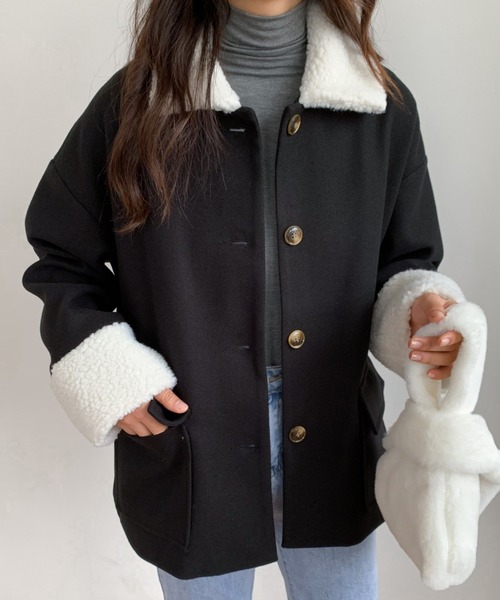 ABITOKYO（アビトーキョー）の「ボアカラーメルトンブルゾンジャケット（ブルゾン・レディース・ブラック/アイボリー/モカ・M/L）」の3枚目の写真