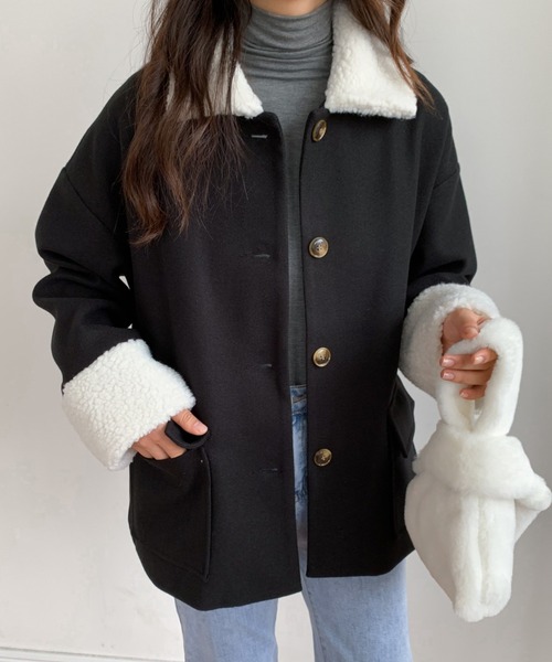 ABITOKYO（アビトーキョー）の「ボアカラーメルトンブルゾンジャケット（ブルゾン・レディース・ブラック/アイボリー/モカ・M/L）」の10枚目の写真