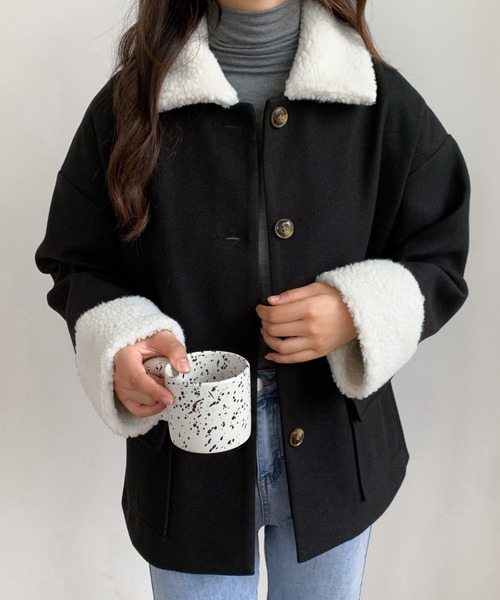 ABITOKYO（アビトーキョー）の「ボアカラーメルトンブルゾンジャケット（ブルゾン・レディース・ブラック/アイボリー/モカ・M/L）」の15枚目の写真