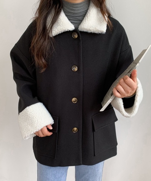 ABITOKYO（アビトーキョー）の「ボアカラーメルトンブルゾンジャケット（ブルゾン・レディース・ブラック/アイボリー/モカ・M/L）」の6枚目の写真