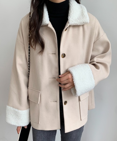 ABITOKYO（アビトーキョー）の「ボアカラーメルトンブルゾンジャケット（ブルゾン・レディース・ブラック/アイボリー/モカ・M/L）」の4枚目の写真