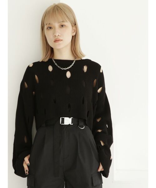 MURUA(ムルーア)の「クロップドメッシュニット(ニット/セーター・レディース・ブラック/カーキ・FREE)」の22枚目の写真