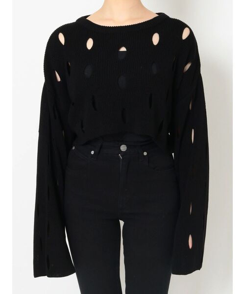 MURUA(ムルーア)の「クロップドメッシュニット(ニット/セーター・レディース・ブラック/カーキ・FREE)」の12枚目の写真