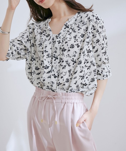 【洗える・EASYCARE】【新色】2WAYフロントタック5分袖ブラウス