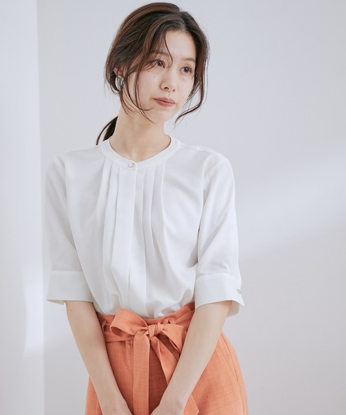 【洗える・EASYCARE】【新色】2WAYフロントタック5分袖ブラウス