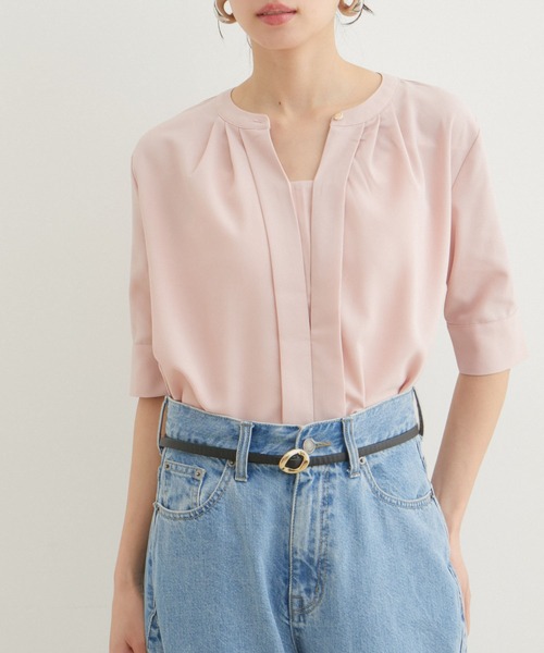 VIS(ビス)の「【洗える・防シワ】【新色】2WAYフロントタック5分袖ブラウス(シャツ/ブラウス・レディース・ホワイト系その他/オフホワイト/ネイビー/ブルー系その他5/ピンク/ホワイト系その他2・L/M)」の22枚目の写真