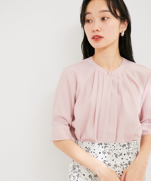 セール】【洗える・防シワ】【新色】2WAYフロントタック5分袖ブラウス