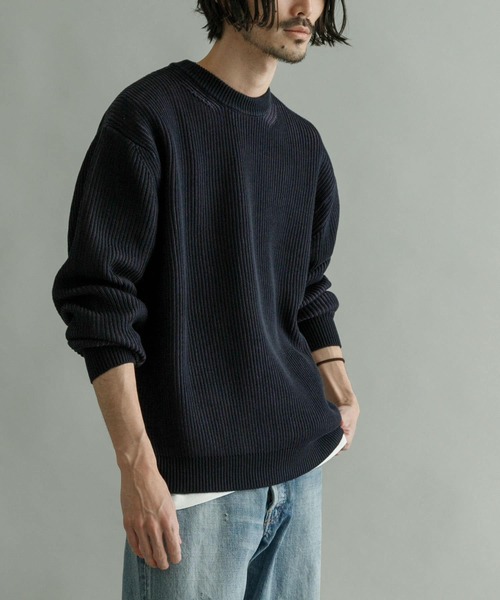 URBAN RESEARCH(アーバンリサーチ)の「プレーティングニットリブプルオーバー(ニット/セーター・メンズ・ネイビー/ベージュ系その他/グリーン系その他・MEDIUM/LARGE)」の3枚目の写真