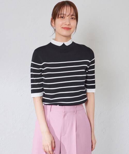 MACKINTOSH PHILOSOPHY(マッキントッシュ フィロソフィー)の「Cleric Collar Knit プルオーバー(ニット/セーター・レディース・ダークネイビー/ブラック/グレー系その他/グリーン系その他4・38)」の2枚目の写真