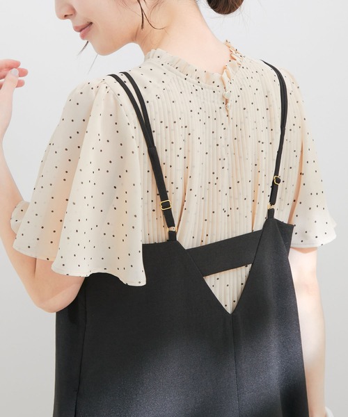 【洗える】フレアーシフォンプリーツ半袖ブラウス