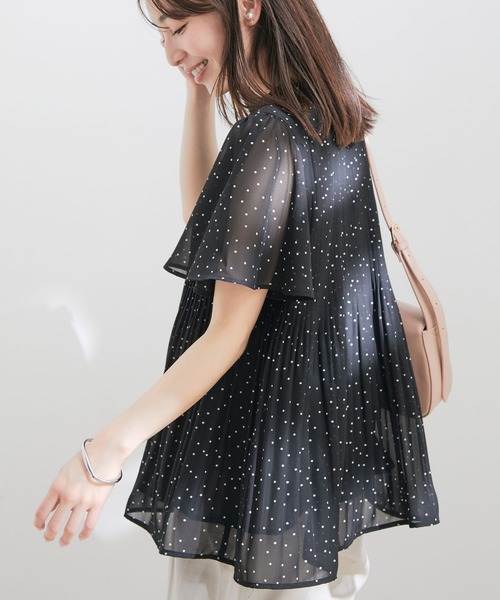 VIS(ビス)の「【洗える】フレアーシフォンプリーツ半袖ブラウス(シャツ/ブラウス・レディース・ネイビー/オフホワイト/モスグリーン/ブラック系その他/ベージュ系その他・FREE)」の19枚目の写真