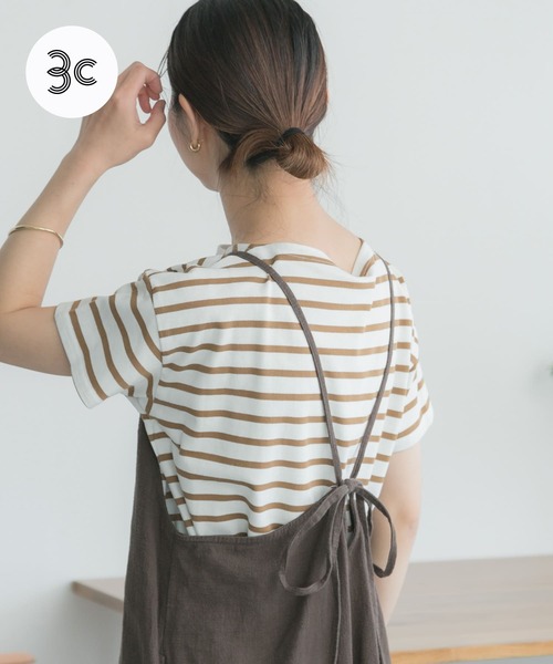 FORK&SPOON（フォークアンドスプーン）の「FORK&SPOON　ボートネックボーダーショートスリーブ（Tシャツ/カットソー・レディース・イエロー系その他/ブラック系その他/ベージュ系その他/ブルー系その他・1）」の4枚目の写真