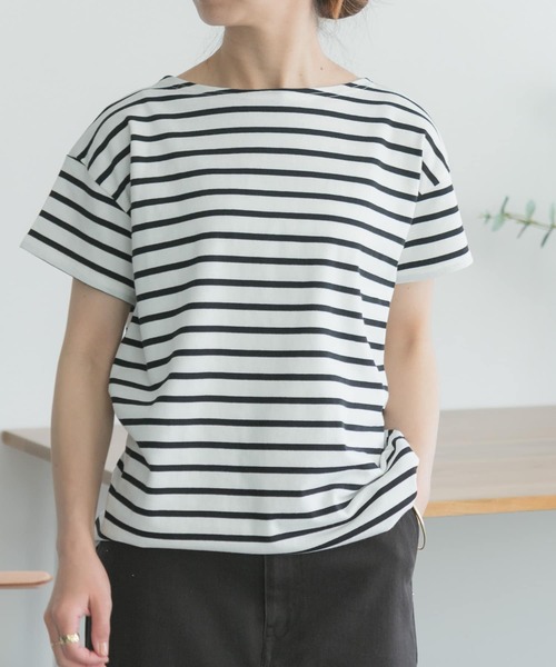 FORK&SPOON（フォークアンドスプーン）の「FORK&SPOON　ボートネックボーダーショートスリーブ（Tシャツ/カットソー・レディース・イエロー系その他/ブラック系その他/ベージュ系その他/ブルー系その他・1）」の6枚目の写真